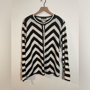 Foxcroft Black & White Chevron Stripe Cardigan Sweater NWT Size 1X
